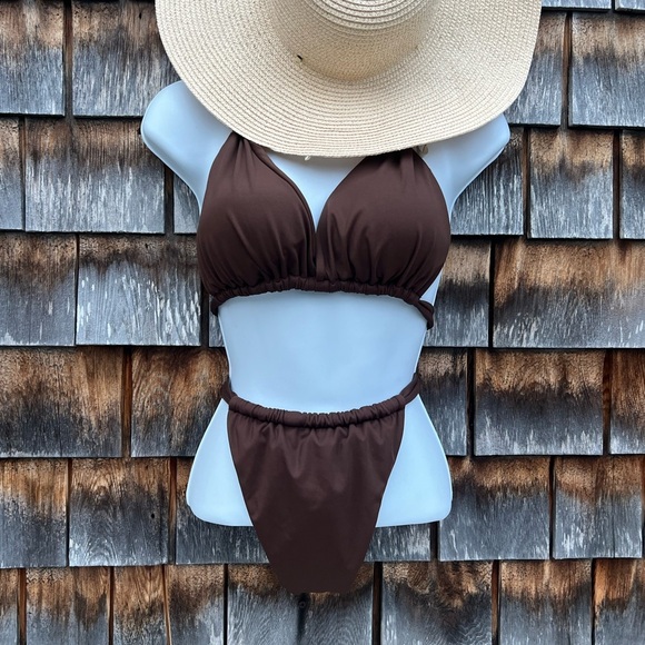 Women's Two-Piece Halter Bikini Swimsuit – Brown – Size XL – Sexy Bandage Style - Picture 4 of 8